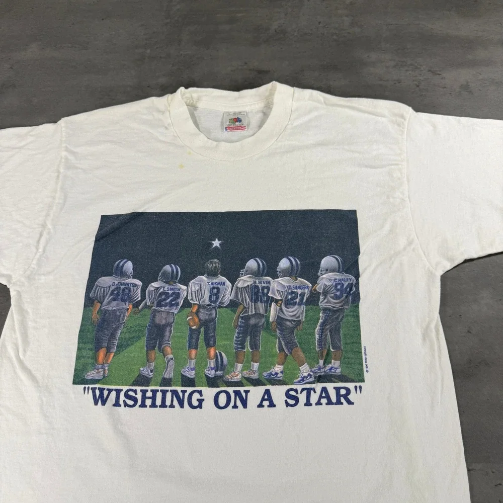 Vintage Dallas Cowboys T-Shirt L Wishing On A Star White Football Single Stitch